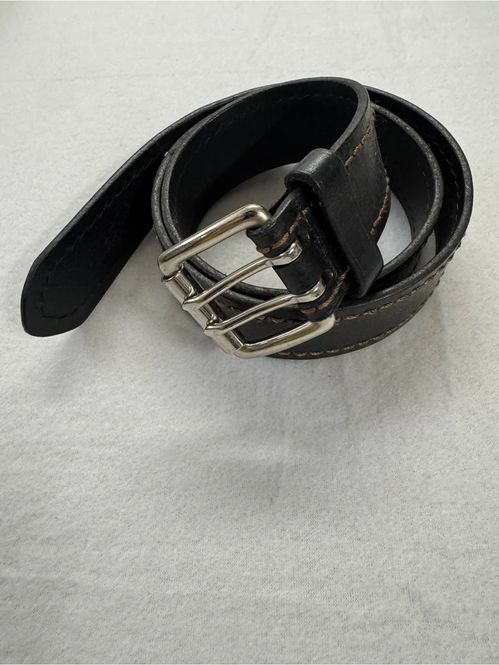 Men's Dark Brown Leather Belt with Contrast Stitching